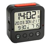 TFA Dostmann Réveil Radio-pilotée Bingo, avec rétroéclairage Automatique, 60.2528.01, Date, Affichage de la température, reveil Matin et Deux Heures de réveil, Noir/Rouge