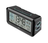 TFA Dostmann Réveil Radio-pilotée Boxx2 numérique, 60.2562.01.GB, avec Batterie, 2 Heures d'alarme, écran Anglais, avec Thermo-hygromètre, Noir-Turquoise