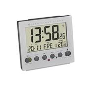 TFA Dostmann réveil Radio-pilotée Digital, 60.2561.55, éclairage Automatique de Nuit, température, Jour de la Semaine et Date, Aspect Aluminium, Argent