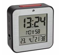 TFA Dostmann Réveil numérique sans Fil 60.2547.54 avec 2 alarmes réveil Radio-pilotée Climatique intérieur façade en Aluminium Noir 82 x 33 x 82 mm