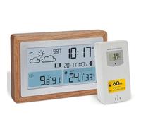 TFA Dostmann Station météo Intérieur Extérieur numérique, capteur sans Fil, OAK, 35.1167.54, avec Cadre en Bois, température, recommandation de Ventilation, Horloge Radio-pilotée et réveil, Brun