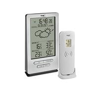 TFA Dostmann Station météo Intérieur Extérieur sans fil, XENA, 35.1162.54, avec capteur extérieur, mesure de la température, prévisions météo, horloge radio, humidité, sur piles, argent