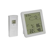 TFA Dostmann Station météo numérique sans Fil Clear, 35.1168.02, capteur extérieur, température et humidité int./ext., prévisions météo avec Pression atmosphérique et Symboles, Petit, Blanc