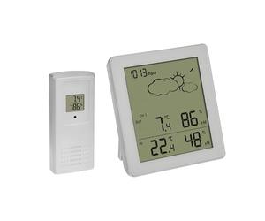 TFA Dostmann Station météo numérique sans Fil Clear, 35.1168.02, capteur extérieur, température et humidité int./ext., prévisions météo avec Pression atmosphérique et Symboles, Petit, Blanc
