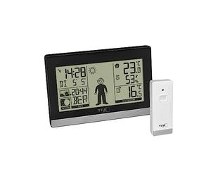 TFA Dostmann Station météo sans fil a pile Weather Boy, 35.1159.01, température extérieure/intérieure, prévisions météo, phase de lune/levers et couchers de soleil, noir
