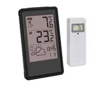 TFA Dostmann Station météo sans Fil avec capteur extérieur, 35.1170.01, prévisions météo, température intérieure/extérieure, Horloge Radio-pilotée avec Alarme et Fonction Snooze, Noir