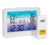 TFA Dostmann Station météo sans fil et capteur extérieur Meteo Sky, 35.1175, rétro coloré, thermomètre/humidité intérieure extérieure, prévisions météo avec symboles, numérique, jour francaise, blanc