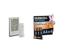 TFA Dostmann Station météo sans fil XENA, 35.1162.54, avec capteur extérieur, mesure de la température intérieure et extérieure, prévisions météo, horloge radio + Duracell Optimum lot de 4 AA