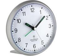 TFA Dostmann Réveil analogique Radio-piloté, 60.1506, Horloge Silencieux, Alarme Forte, Chiffres Bien lisibles, Horloge de Chambre, Bureau d'accueil, avec Fonction Snooze, éclairé, Haut, argenté