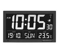 TFA Dostmann XL Horloge Murale numérique, 60.4505, Grande Horloge Radio-pilotée, avec température, pour Le Bureau/Salle d'attente, avec Fuseau horaire, Jour de la Semaine en Francaise, Noir