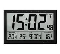 TFA Dostmann Horloge Radio-pilotée numérique XL, 60.4510.01, avec thermomètre pour la température extérieure et intérieure, Grande Horloge Murale, Bien lisible, Noir