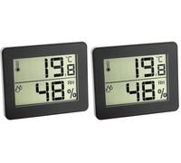 TFA Dostmann Thermo-hygromètre digital, 30.5027.01, pour le contrôle de la température et de l'humidité intérieures, valeurs max. et min., ultra-plat, noir (Lot de 2)