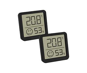 TFA Dostmann Thermo-hygromètre numérique, set de 2, 30.5053.01.02, avec zone de confort pour UN climat intérieur sain, affichage de la température intérieure et de l'humidité, noir