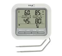 TFA Dostmann Thermomètre de cuisine numérique pour barbecue et rôti 14.1516 avec 2 sondes en acier inoxydable, thermomètre à viande, four à bois, 300 °C, avec alarme, boeuf/porc/poulet, poisson, blanc
