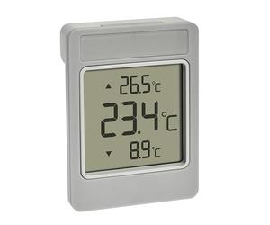 TFA Dostmann Thermomètre de fenêtre numérique WINDOO, 30.1067.15, pour température extérieure, résistant aux intempéries, valeurs Maxi/Mini, avec Film Autocollant, sans perçage, Gris-Blanc