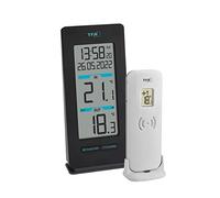 TFA Dostmann Thermomètre numérique Buddy, 30.3072.01, température ext./int., émetteur sans fil, horloge radio-pilotée avec fuseau horaire, noir