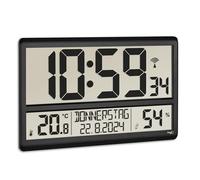 TFA Dostmann XL horloge murale numérique, 60.4520.01, avec température et humidité, jour de la semaine également en français (8 langues), horloge radiocommandée, bien lisible, grande, noire