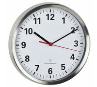 TFA - Horloge murale radio analogique avec cadre en acier inoxydable 60.3529.02 - argenté/blanc