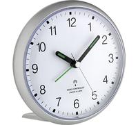 TFA Dostmann Réveil analogique Radio-piloté, 60.1506, Horloge Silencieux, Alarme Forte, Chiffres Bien lisibles, Horloge de Chambre, Bureau d'accueil, avec Fonction Snooze, éclairé, Haut, argenté