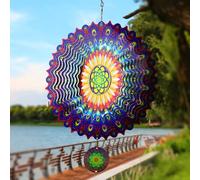 TFANUO Moulin à vent 3D mandala 30,5 cm en acier inoxydable découpé au laser Mandalas Art Starburst Décoration d'intérieur ou d'extérieur