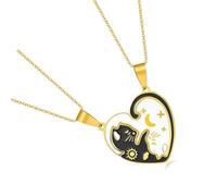 TFAOYS 1 paire de colliers avec pendentif en forme de cœur - Peut être porté ensemble ou seul avec une breloque en métal noir et blanc pour une élégante chaîne de cou en forme de cœur fendu