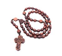 TFAOYS Collier chapelet catholique en bois de rose avec pendentif en forme de croix pour homme et femme