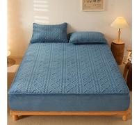 Tfbhl drapée de Poche Profonde supplémentaire 2 taies d'oreiller, Matelas de lit de Velours corallien Couvercle de Protection Pure Couleurs de lit de lit en Toison de lit de lit (Couleur: Bleu,