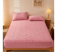 Tfbhl drapée de Poche Profonde supplémentaire 2 taies d'oreiller, Matelas de lit de Velours corallien Couvercle de Protection Pure Couleurs de lit de lit en Toison en tôles de lit (Couleur: Rose,