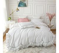 Tfbhl lit Feuille de Feuille de Couches Doubles ébouriffes de literie Blanche Bleue Ensemble pour Filles 4 / 6pcs couvercles de Couette en Coton Respirant Doux avec Fermeture à Fermeture éclair