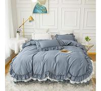 Tfbhl lit Feuille de Feuille de Couches Doubles ébouriffes de literie Blanche Bleue Ensemble pour Filles 4 / 6pcs couvercles de Couette en Coton Respirant Doux avec Fermeture à Fermeture éclair