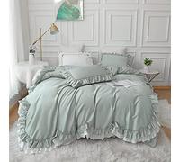 Tfbhl lit Feuille de Feuille de Couches Doubles ébouriffes de literie Blanche Bleue Ensemble pour Filles 4 / 6pcs couvercles de Couette en Coton Respirant Doux avec Fermeture à Fermeture éclair