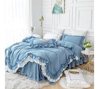 Tfbhl lit Feuille de Feuille de Couches Doubles ébouriffes de literie Blanche Bleue Ensemble pour Filles 4 / 6pcs couvercles de Couette en Coton Respirant Doux avec Fermeture à Fermeture éclair