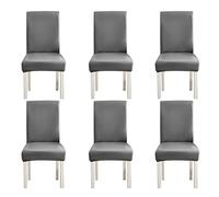 TFBHL Lot de 2/4 ou 6 Housses de Chaise de Salle à Manger en Cuir Artificiel Extensible, Housses de Chaise en Similicuir imperméables, résistantes à l'huile, Amovibles et lavables (Gris, Lot de 6)