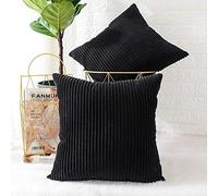 TFBHL Lot de 2 taies d'oreiller en Velours côtelé Doux et décoratif, Housse de Coussin carrée, décoration d'intérieur pour canapé, lit, Chaise, rayé Noir, 50 x 50 cm, 2 pièces