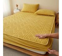 TFBHL Mattress Protecteur Velvet Lit Mattress Couvercle avec Poche Profonde jusqu'à 6-18 Pouces, draps de lit Plat Plat, Coussin de Matelas (Couleur: Jaune, Taille: Roi)