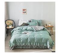 TFBHL Parure de lit 4 pièces en coton à carreaux plissés avec housse de couette et taie d'oreiller pour grand lit King size Blanc