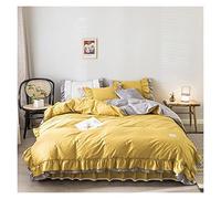 TFBHL Parure de lit 4 pièces en coton à carreaux plissés avec housse de couette et taie d'oreiller pour grand lit King size Blanc