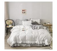 TFBHL Parure de lit 4 pièces en coton à carreaux plissés avec housse de couette et taie d'oreiller pour grand lit King size Blanc