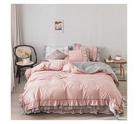 TFBHL Parure de lit 4 pièces en coton à carreaux plissés avec housse de couette et taie d'oreiller pour grand lit King size Blanc