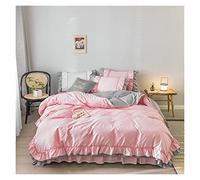 TFBHL Parure de lit 4 pièces en coton à carreaux plissés avec housse de couette et taie d'oreiller pour grand lit King size Blanc