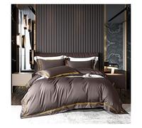 TFBHL Parure de lit 4 pièces en satin de coton 600 fils avec housse de couette et taies d'oreiller Motif lignes brodées