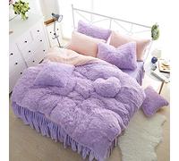 TFBHL Parure de lit chaude couleur unie 4 6 pièces Housse de couette douce Taie d'oreiller Jupe de lit 4 pièces (2 deux tailles 3 pièces)