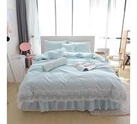 Tfbhl Parure de lit en dentelle 100 % coton pour filles, parure de lit, housse de couette, jupe de lit 4, 6, 8 pièces (2 Queen size a 8 pièces)