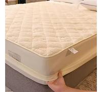TFBHL Protège-Matelas matelassé en Laine d'agneau pour lit Double, Housse de Matelas Respirante, hypoallergénique (Beige, Standard 150 x 200 cm)