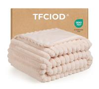 TFCIOD Couverture Plaid Polaire Flanelle, Double Couche Couverture en Peluche De Lapin pour lit et canapé, Douce et Épaisse pour Toutes Les Saisons (Abricot, 130x160cm)
