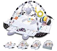 TFDER Tapis 7 en 1 multifonctionnel pour nouveau-nés avec 6 jouets sensoriels détachables, facile à nettoyer, Tapis d'éveil et de jeux éducatif à jouer pour bébés à partir de 0 mois(Noir et Blanc)