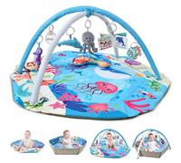 TFDER Tapis de jeu multifonctionnel pour nouveau-nés avec 8 jouets sensoriels détachables, facile à nettoyer, Tapis d'éveil et de jeux éducatif à jouer pour bébés à partir de 0 mois（Bleu）