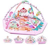 TFDER Tapis de jeu multifonctionnel pour nouveau-nés avec 8 jouets sensoriels détachables, facile à nettoyer, Tapis d'éveil et de jeux éducatif à jouer pour bébés à partir de 0 mois(Rose)