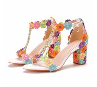 TFDRSEXVD Chaussures de Mariage à Talons Hauts pour Femmes, Chaussures de Mariage en Dentelle, Sandales Pointues à Talons Hauts de 4 Cm d'épaisseur,Multi Colored,40