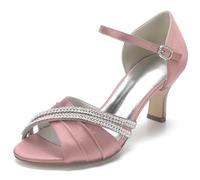 TFDRSEXVD Sandales à Bout Ouvert et Bride Cheville mi-Haute en Strass pour Femme, idéales pour Une soirée, Une Robe de mariée ou Une soirée.,Rose,42